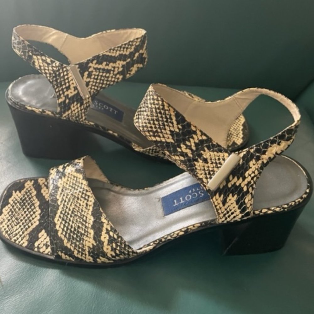 Black & Cream Reptile ankle strap sandal